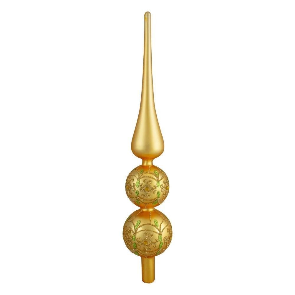 Golden Jewel Glass Tree Topper: Golden Jewel Glass Tree Topper Give your holiday decor a touch of elegance with this stunning Golden Jewel Glass Tree Topper. Crafted from glass, it features a finial shape with a long pointed top,