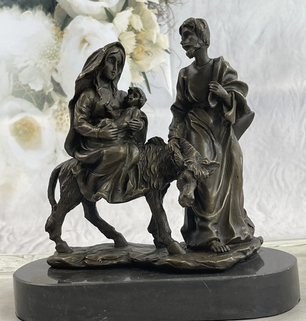 Mary, Joseph, and Jesus' Flight into Egypt Bronze Sculpture: Mary, Joseph, and Jesus' Flight into Egypt Bronze Sculpture. The flight into Egypt is a biblical event described in the Gospel of Matthew (Matthew 2: 13-23), in which Joseph fled to Egypt with his wif