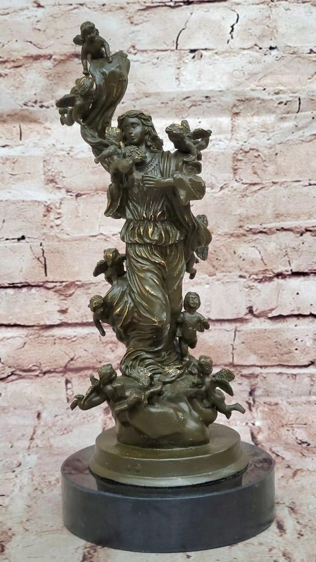 Original Bronze Sculpture by Mavchi of Mother with Eleven Baby Angels - 12.5" x 5.5": Original Bronze Sculpture by Mavchi of Mother with Eleven Baby Angels - 12.5" x 5.5" This handmade limited edition bronze sculpture by Mavchi presents a powerful and heavenly portrayal of a se