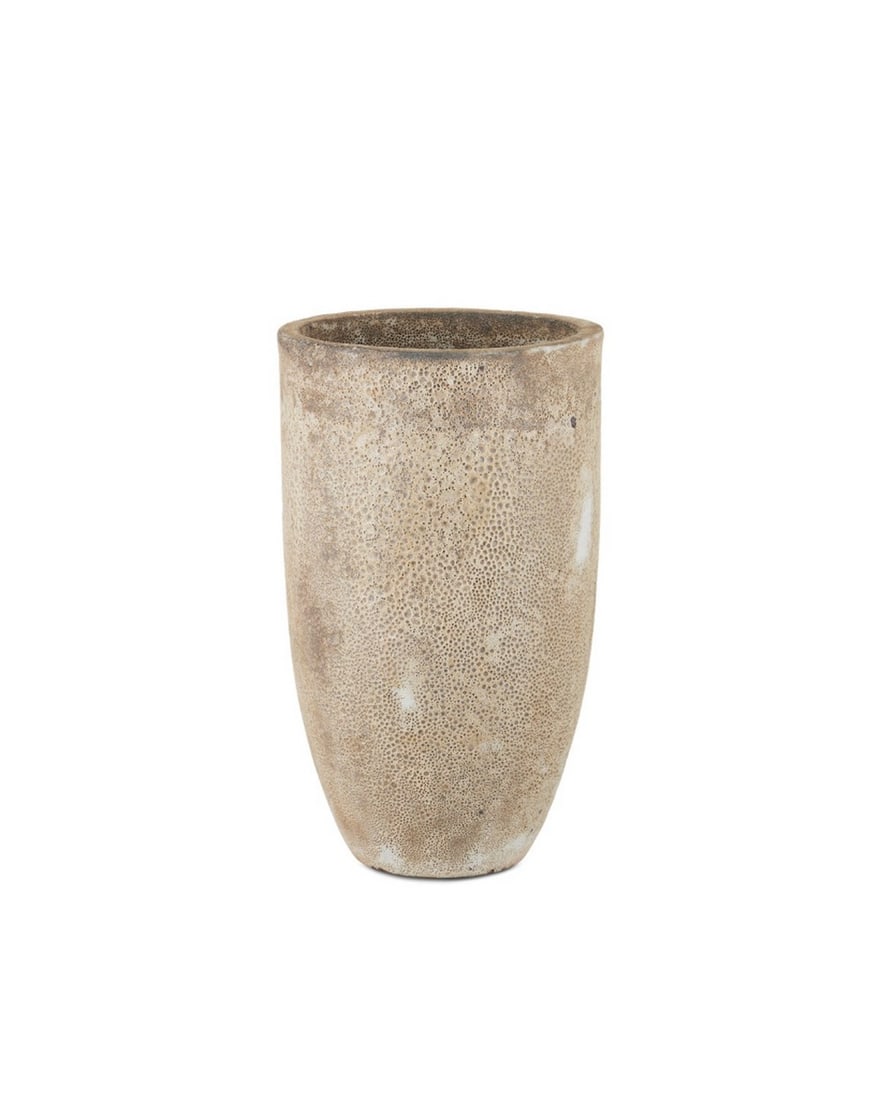 Reactive Cream Vase, Elias Collection: Reactive Cream Vase, Elias Collection The Elias Beige Medium Planter makes a striking statement in any garden setting. Its expansive form is accentuated by a surface that mimics natural fissures and