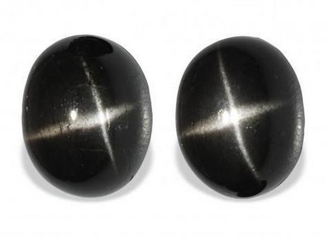 Set of Two Loose Star Diopside Gemstones: Set of Two Loose Star Diopside Gemstones This striking set features two loose Star Diopside gemstones, each displaying a rich, velvety black hue. Known for their unique asterism, these gems reveal a