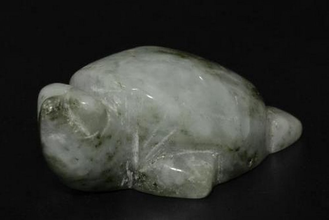Medium Green Jadeite Carved Turtle Gemstone - 2