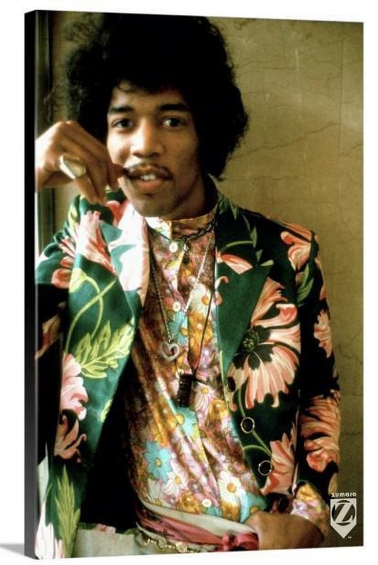 Jimi Hendrix Stretched Canvas Print - Colored Floral Jacket (1 of 2)