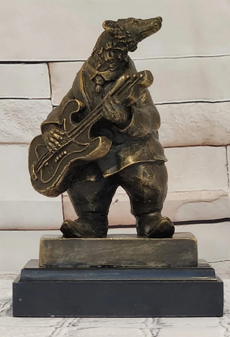 Bear Playing Music Bronze Sculpture by Williams - 8'' x 5.5'': Bear Playing Music Bronze Sculpture by Williams - 8 x 5.5 Introducing a Bronze Sculpture: This depiction of a bear playing music is handcrafted with attention to detail. The figure is shown in a