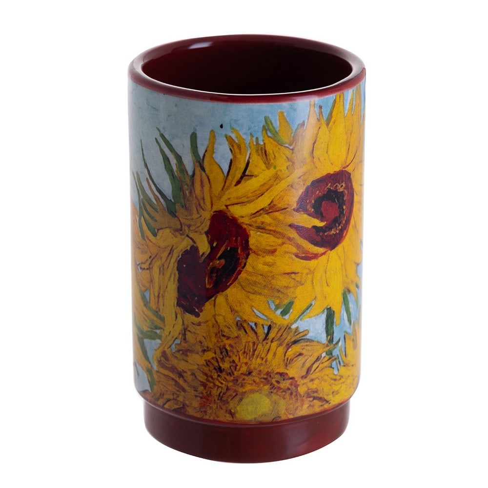 Van Gogh-Inspired Sunflowers Ceramic Pot: Van Gogh-Inspired Sunflowers Ceramic Pot This ceramic pot features artwork inspired by Vincent van Gogh's renowned Sunflowers series, celebrated for its vibrant colors and expressive brushwork. The ch
