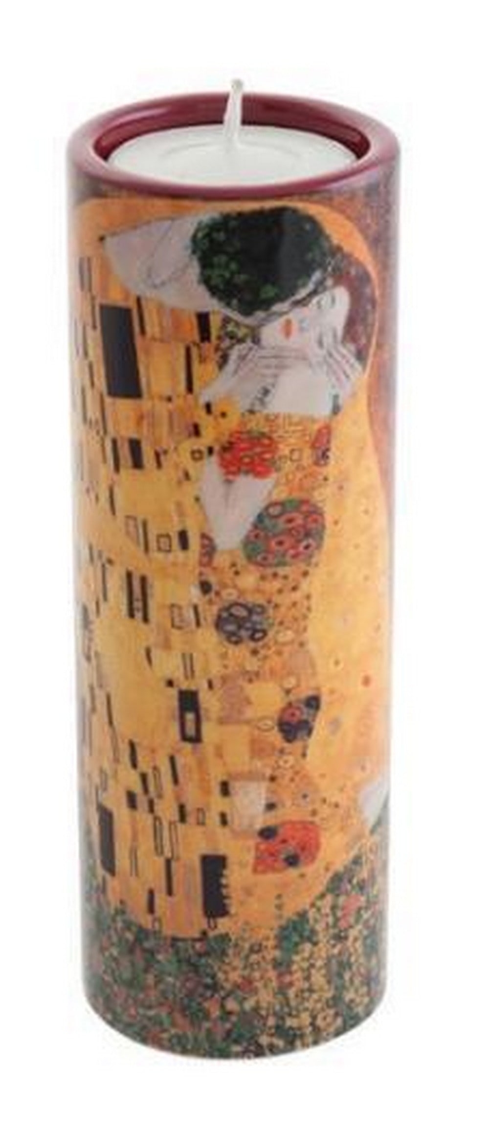 Klimt The Kiss Tealight Holder: Klimt The Kiss Tealight Holder Illuminate your space with the romance and elegance of Gustav Klimt's The Kiss. This exquisite tealight holder is inspired by and showcases the iconic golden embrace, ca