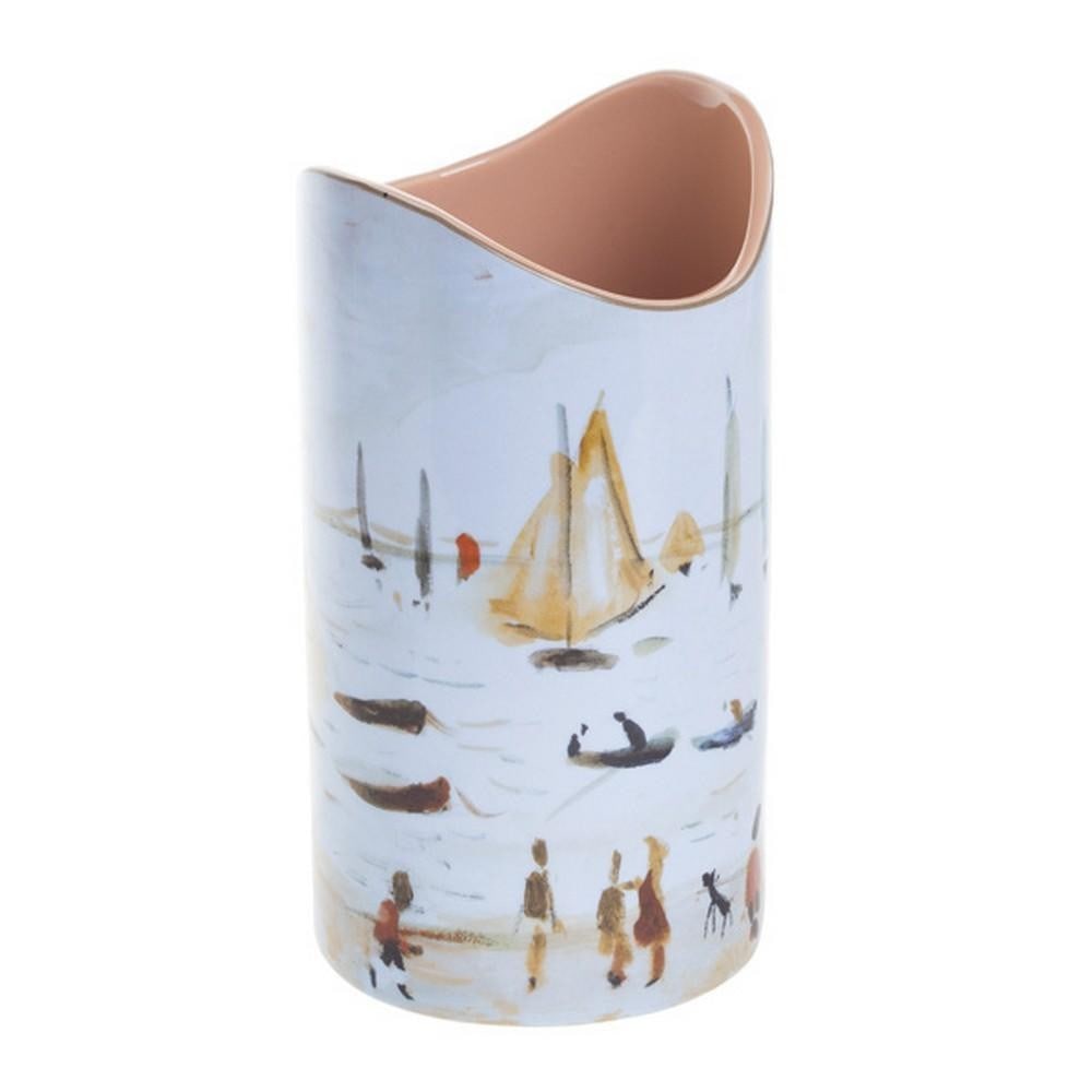 Yachts Porcelain Vase: Yachts Porcelain Vase This porcelain vase is decorated with a scene inspired by Lowry's watercolour work from the 1950s, depicting sailboats gently floating on the water. The composition captures the 
