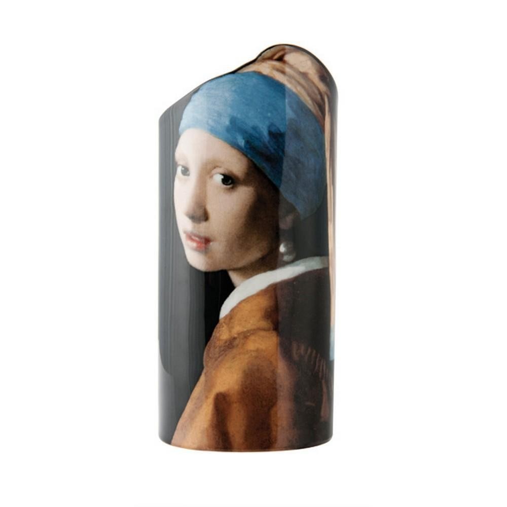 Girl with a Pearl Earring Porcelain Vase: Girl with a Pearl Earring Porcelain Vase This porcelain vase is decorated with the celebrated image of a young woman in profile, distinguished by her luminous skin, soft expression, and pearl earring.