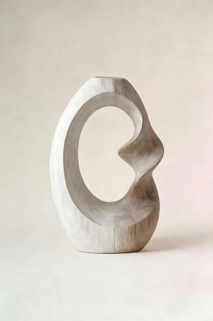 'Soft Contour Loop'' - Contemporary Wooden Vase: ''Soft Contour Loop'' - Contemporary Wooden Vase An expressive sculptural form defined by smooth curvature and openness, this vase features a rounded loop silhouette with a softly carved interior void