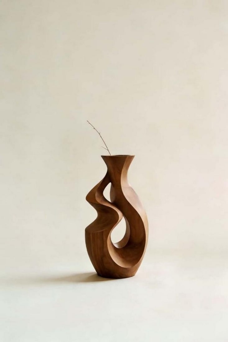 'Vertical Arc Contour'' - Contemporary Wooden Vase: ''Vertical Arc Contour'' - Contemporary Wooden Vase A refined sculptural form defined by height and curvature, this vase features a tall, flowing silhouette with a gently carved open section that crea