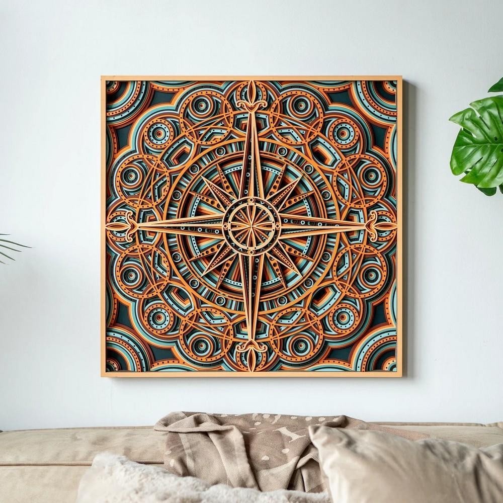Daybreak Light 3D Mandala Wall Art: Daybreak Light 3D Mandala Wall Art This stunning Daybreak Light 3D Mandala Wall Art is a captivating piece of geometric wood decor that will illuminate any room. Handmade from high-quality MDF wood, e