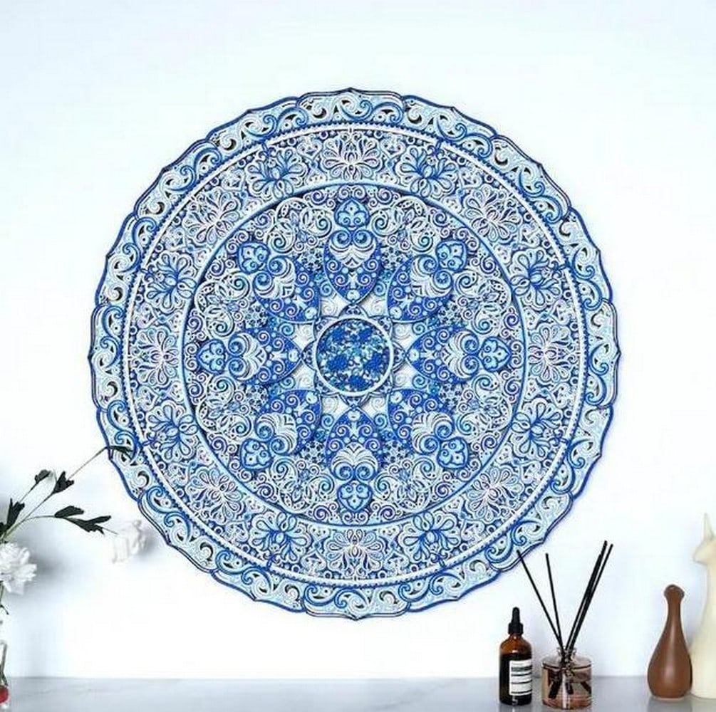 Peony Mandala Geometric Wood Wall Art: Peony Mandala Geometric Wood Wall Art Add a touch of elegance and artistic flair to your home with this intricate, multi-layered wood wall sculpture. Crafted from high-quality MDF wood, the Peony Mand