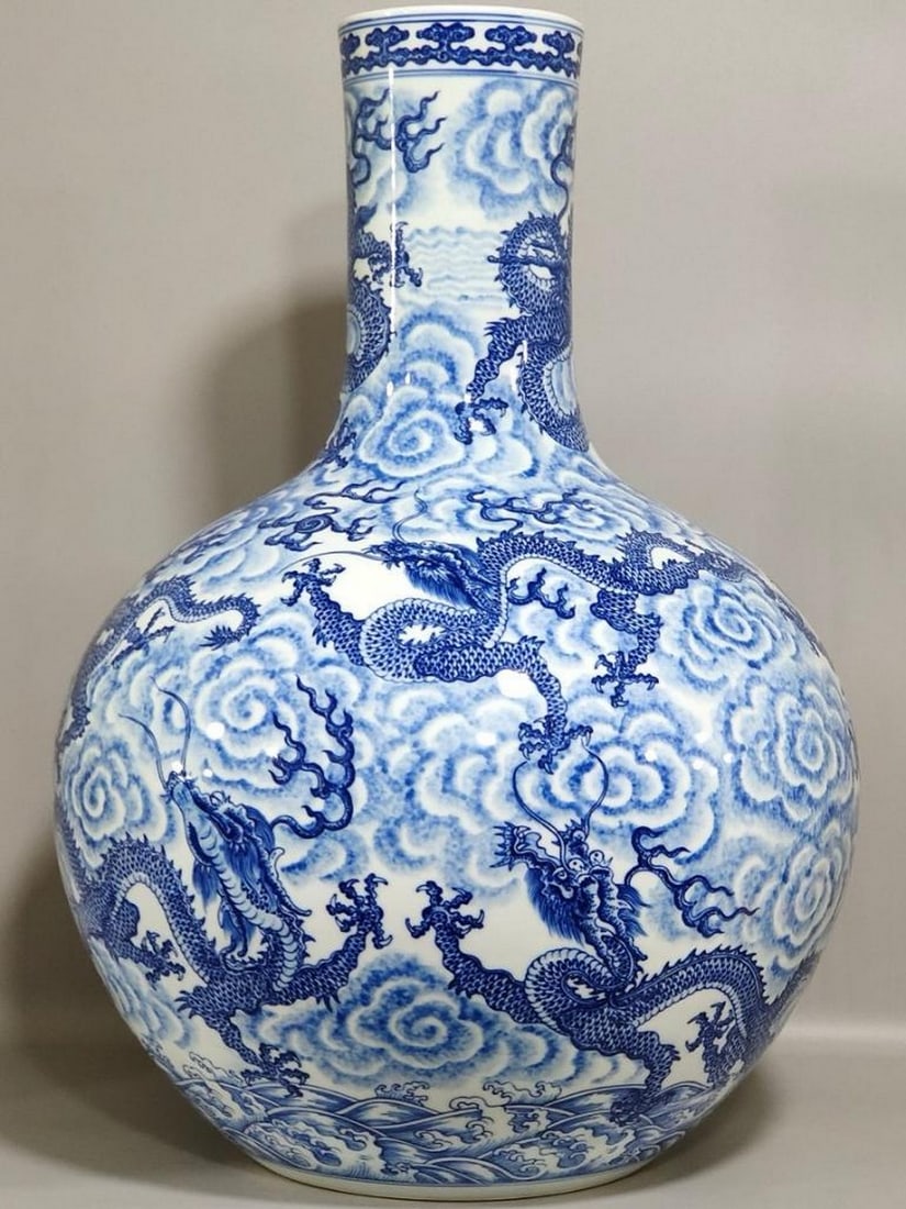Blue and White Nine Dragons Celestial Vase - 2