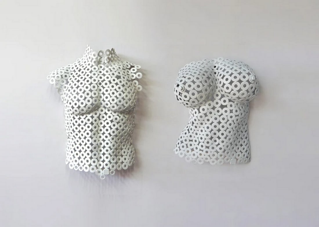 Dual Essence - Pair of Metal Male & Female Torso Wall Sculptures (1 of 1)