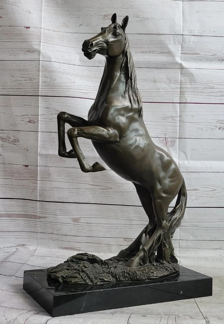 Rearing Stallion Bronze Sculpture by Milo - 22'' x 16'': Rearing Stallion Bronze Sculpture by Milo - 22 x 16 This striking bronze sculpture captures the raw energy and untamed spirit of a majestic stallion rearing on its powerful hind legs. With its mouth o