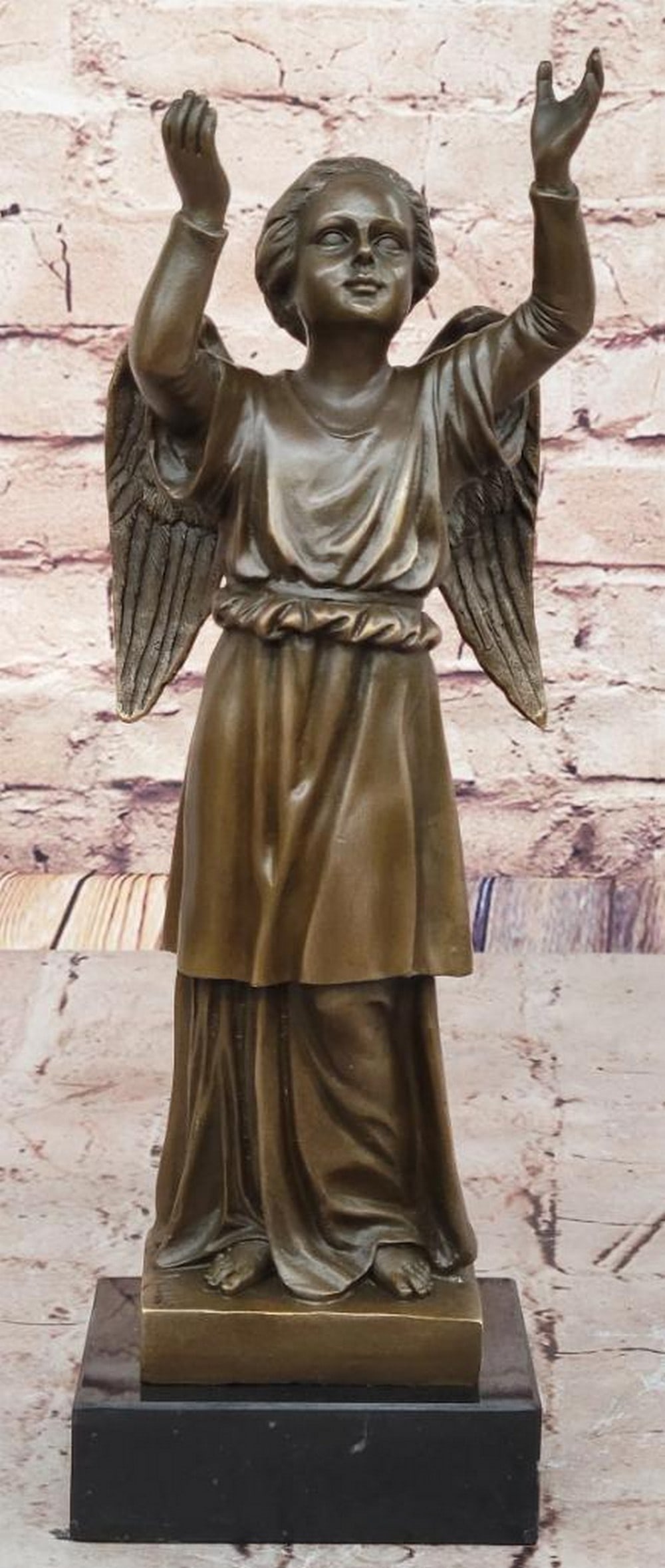 Child Angel Bronze Sculpture Inspired by Christian Daniel Rauch - 12.5'' x 4.5'': Child Angel Bronze Sculpture Inspired by Christian Daniel Rauch - 12.5 x 4.5 This exquisite bronze sculpture by Christian Daniel Rauch captures the purity and divine grace of a child angel, embodying 