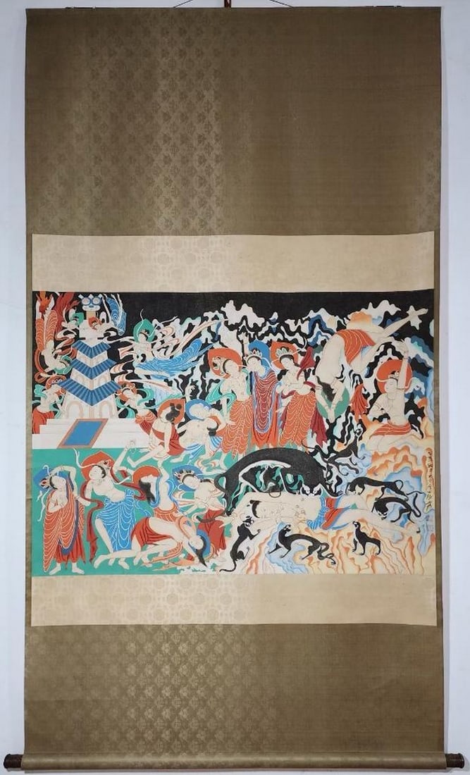 Mural Drawing Scroll Inspired By Zhang Daqian Dunhuang: Mural Drawing Scroll Inspired By Zhang Daqian Dunhuang A stunning scroll inspired by Zhang Daqian, the timeless beauty of Dunhuang s ancient murals. Through his expert brushwork and vibrant colors, th