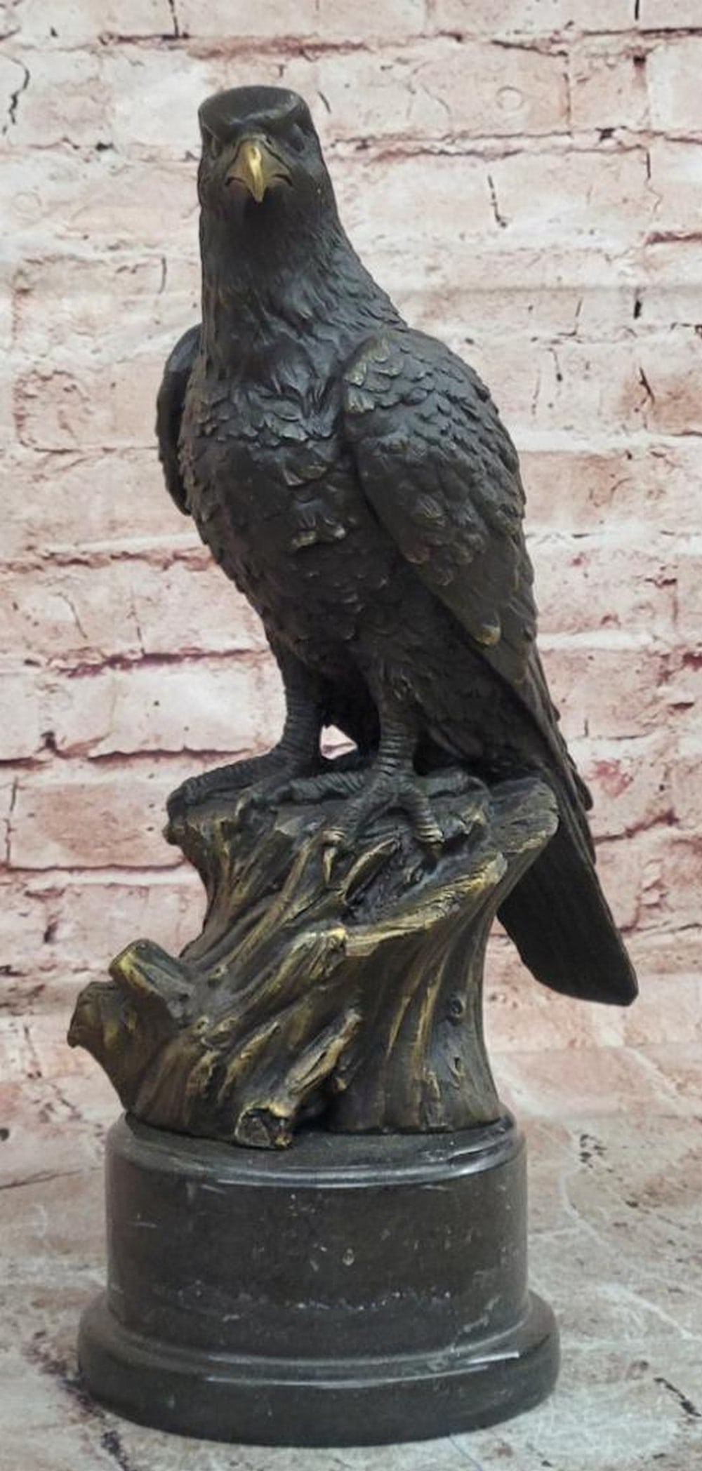 Eagle Bronze Sculpture by Mario Nick - 15'' x 6'': Eagle Bronze Sculpture by Mario Nick - 15 x 6 Bronze sculpture depicting an eagle with wings spread and talons extended in an alert stance. The feathers and body are modeled with detailed texture,