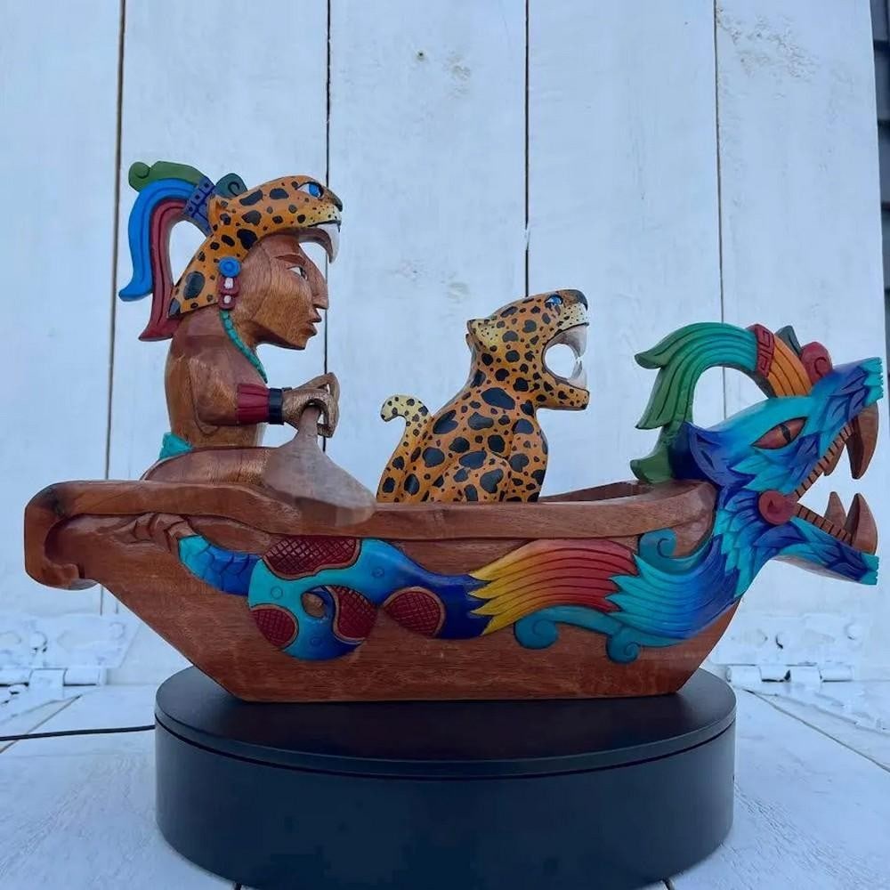 Mayan Sacred Journey Cedar Canoe Sculpture (1 of 5)