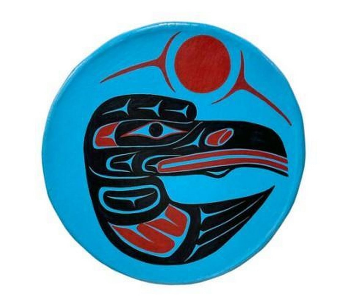 Sacred Caw Raven Drum: Sacred Caw Raven Drum Handcrafted from natural deer hide and wood, this traditional Indigenous drum carries deep cultural significance. The taut hide produces a resonant, earthy tone, while the sturdy