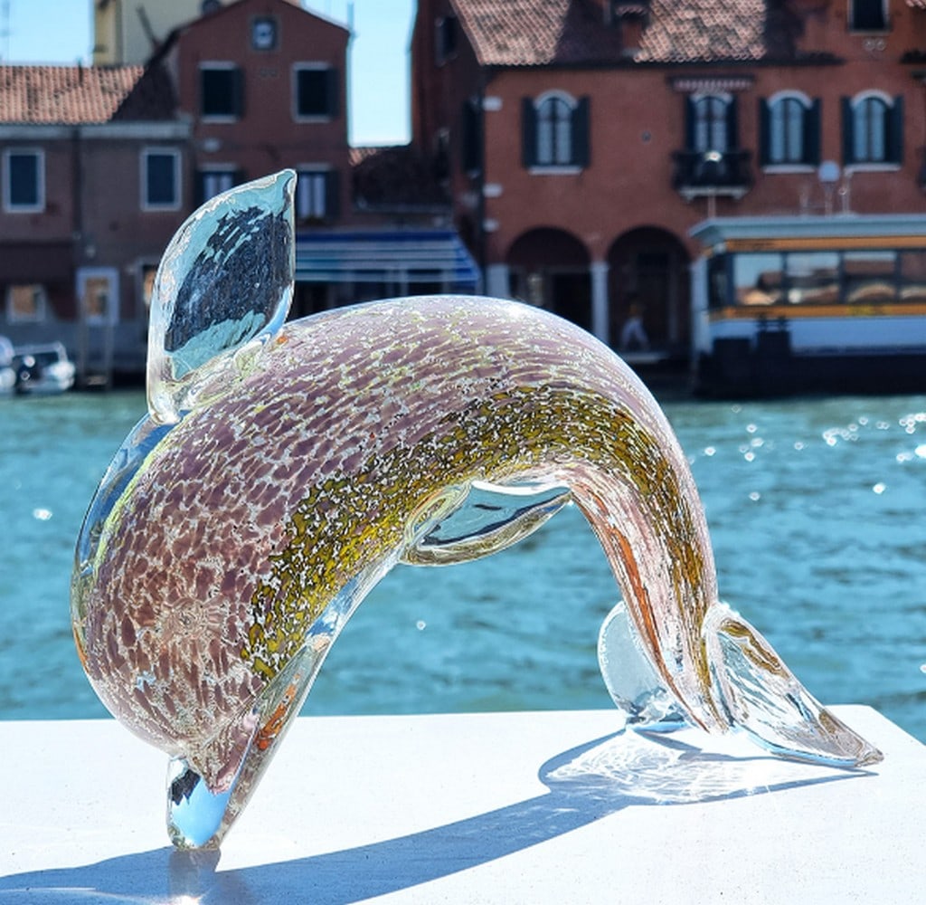 Murano Glass Dolphin Sculpture with Silver Leaf (1 of 3)