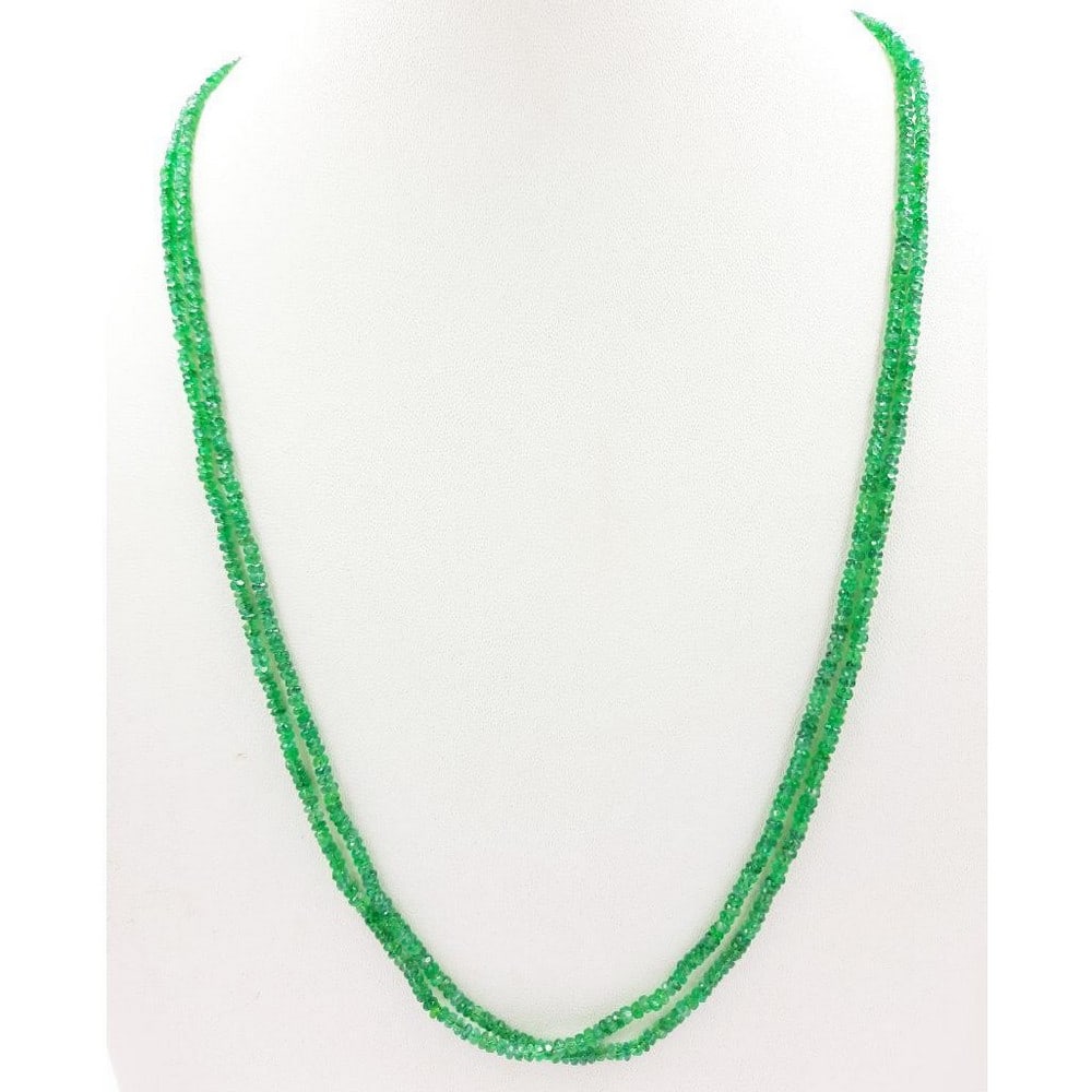 2 Strand Faceted Emerald Bead Necklace: 2 Strand Faceted Emerald Bead Necklace Bead Diameter: 2mm - 2.7mm Length of Necklace: 18.5'' Weight in Carats: 40.69 View Photos For Further Details