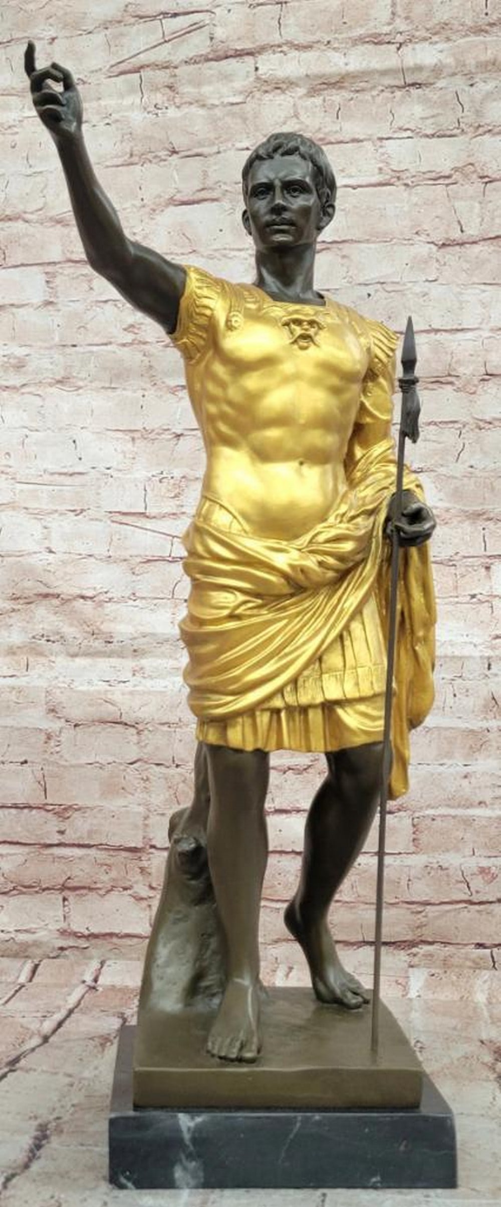 Cesaro Original Bronze Sculpture of Caesar Augustus - 26'' x 11'': Cesaro Original Bronze Sculpture of Caesar Augustus - 26'' x 11'' This bronze sculpture depicts Roman Emperor Caesar Augustus, rendered in a classical style emphasizing proportion, posture, and formal