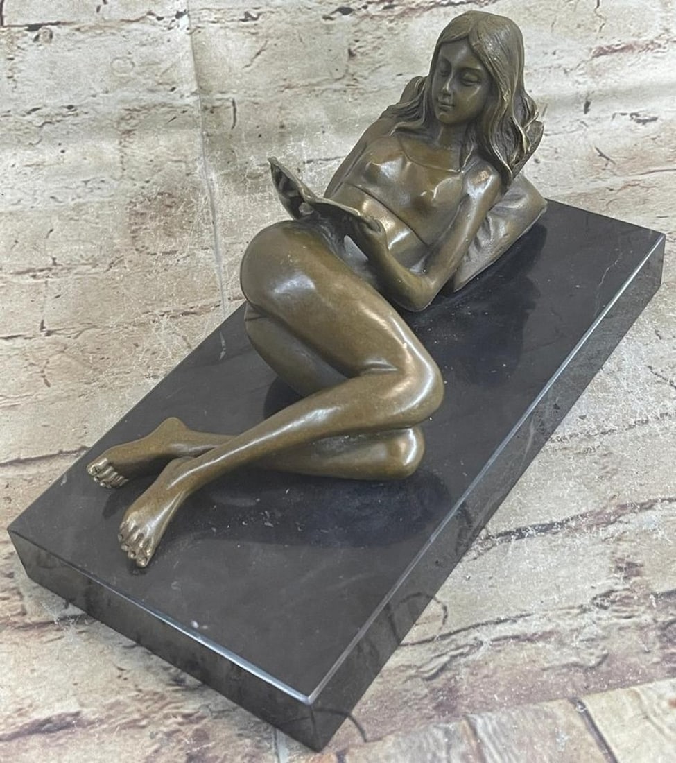 Pages of Beauty Preiss Inspired Bronze Sculpture of Lying Nude Woman Reading - 6'' x 11'': Pages of Beauty Preiss Inspired Bronze Sculpture of Lying Nude Woman Reading - 6'' x 11'' Immerse yourself in the epitome of bronze artistry with '' Pages of Beauty: Preiss Inspired Bronze Sculpture o
