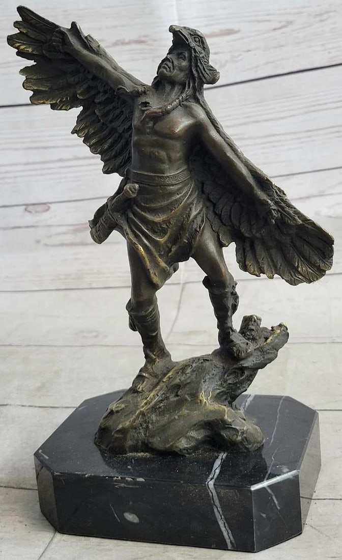 Signed Original Native American Shaman Bronze Sculpture - 9.5'' x 7.5'': Signed Original Native American Shaman Bronze Sculpture - 9.5'' x 7.5'' Celebrate the Native American culture with a Native American statue inspired by Indian tribes of the past with this piece that