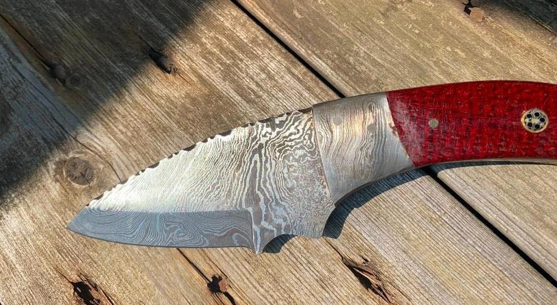 9'' Damascus Drop Point Blade With Custom Designed Exotic Handle - 3