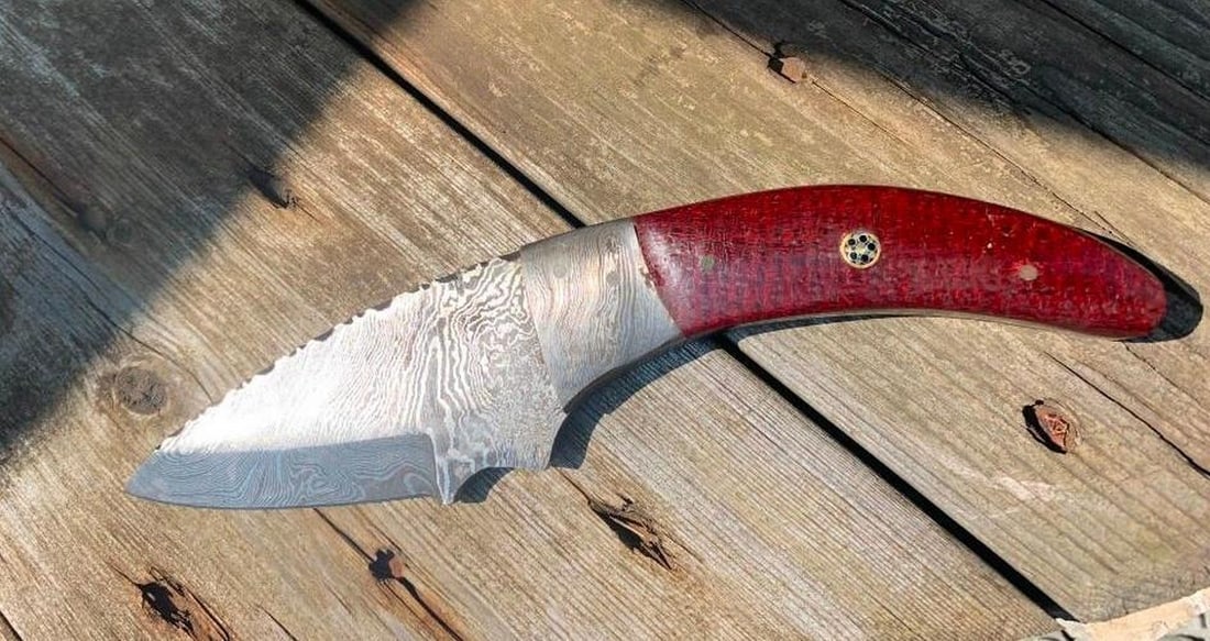 9'' Damascus Drop Point Blade With Custom Designed Exotic Handle - 4
