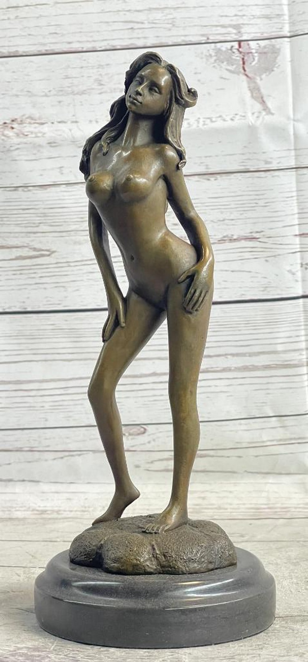 Original Nude Female Figure Bronze Sculpture Statue by Aldo Vitaleh - 11'' x 6'': Original Nude Female Figure Bronze Sculpture Statue by Aldo Vitaleh - 11'' x 6'' Introducing a captivating bronze sculpture that evokes a profound sense of liberation. In this exquisite artwork, a stu