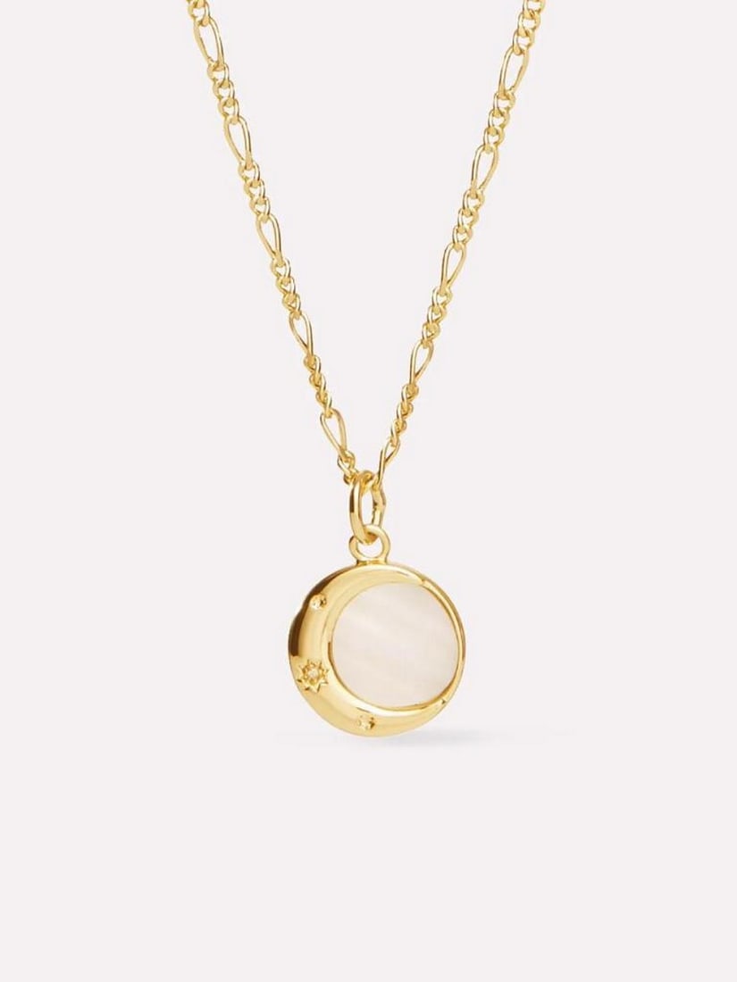 14K Gold-Dipped Crescent Moon Mother-of-Pearl Pendant Necklace: 14K Gold-Dipped Crescent Moon Mother-of-Pearl Pendant Necklace This radiant moon pendant features a luminous half-moon accented with sparkling cubic zirconia and an iridescent Mother-of-Pearl detail.