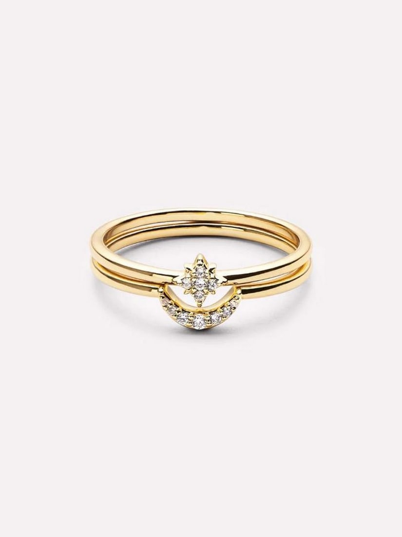 14K Gold-Dipped Cubic Zirconia Ring Set: 14K Gold-Dipped Cubic Zirconia Ring Set This dazzling ring set is designed to elevate any stack with brilliant sparkle and effortless versatility. Featuring shimmering cubic zirconia gemstones and