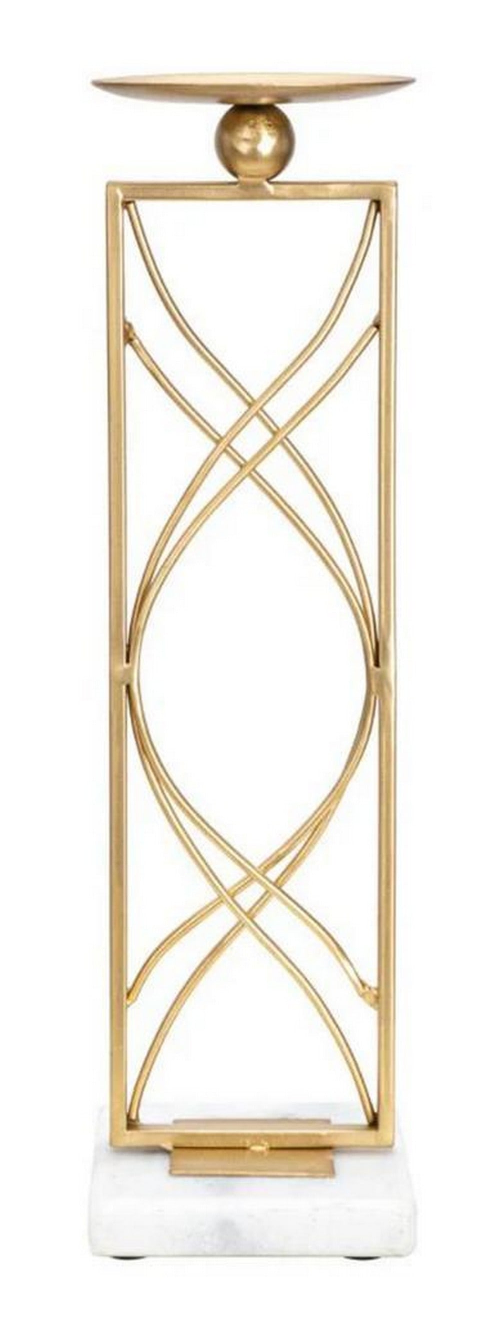 Golden Geometric Metal Candle Holder with White Marble Base: Golden Geometric Metal Candle Holder with White Marble Base Golden metal candle holder with a white marble base, featuring a linear geometric design and soft, sinuous lines. Discover Mauro Ferretti, t