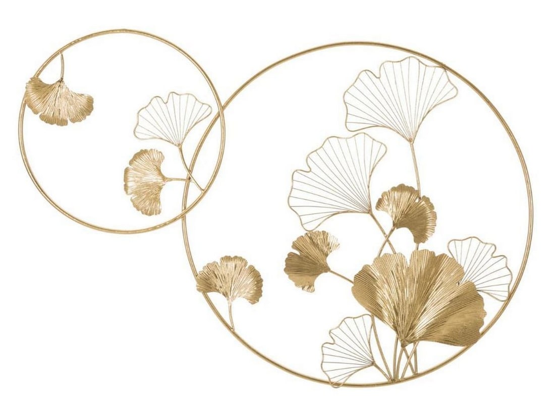 Round Frame Wall Decor Featuring Golden Flowers: Round Frame Wall Decor Featuring Golden Flowers This geometric panel features leaf and nature-inspired designs, adding a touch of elegance to any room. Discover Mauro Ferretti, the premier Italian