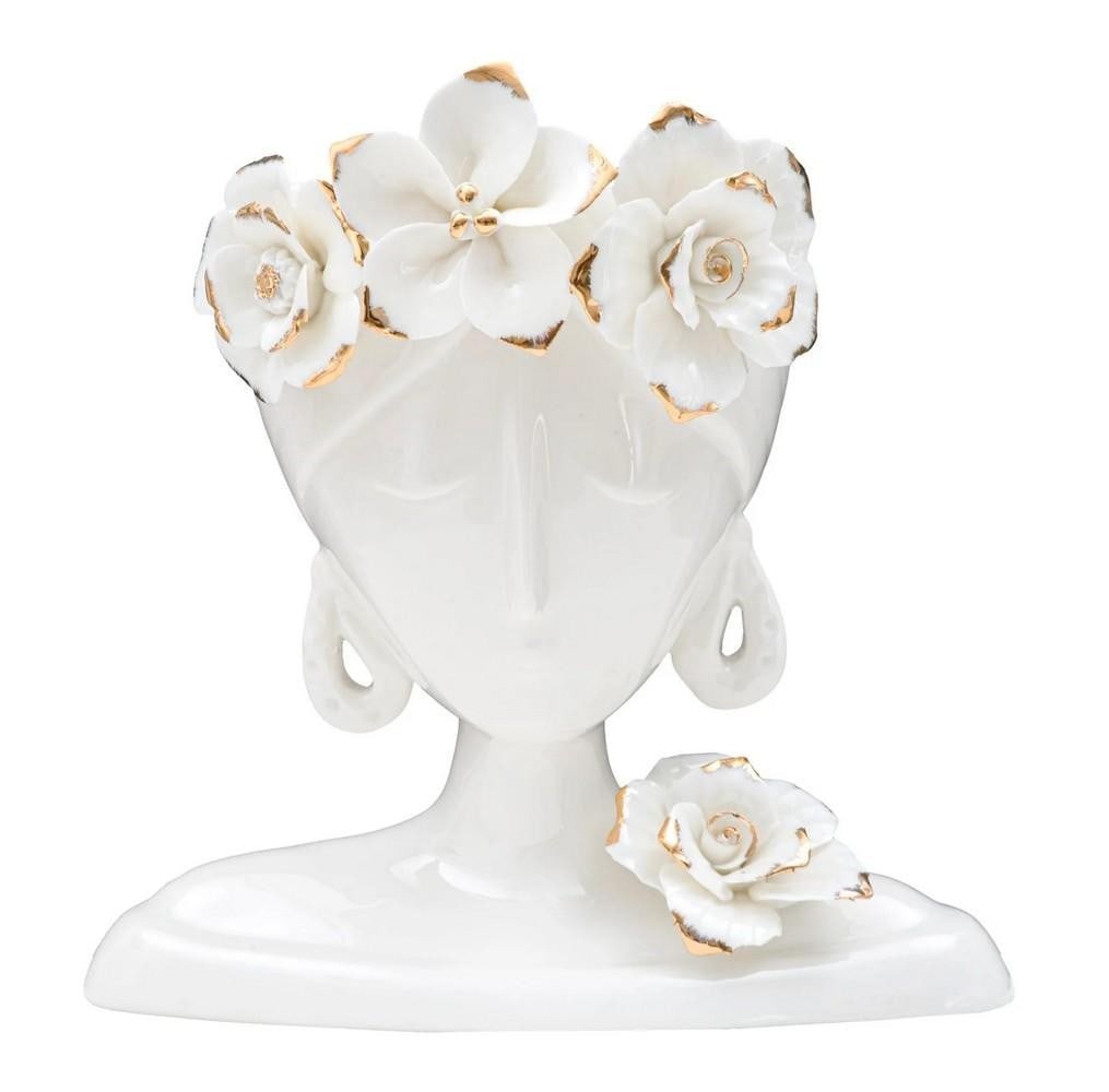 Female Face Porcelain Vase: Female Face Porcelain Vase An elegant porcelain vase in white with delicate golden accents, designed in the shape of a female face. Its soft, sculptural forms and floral motifs add a graceful,