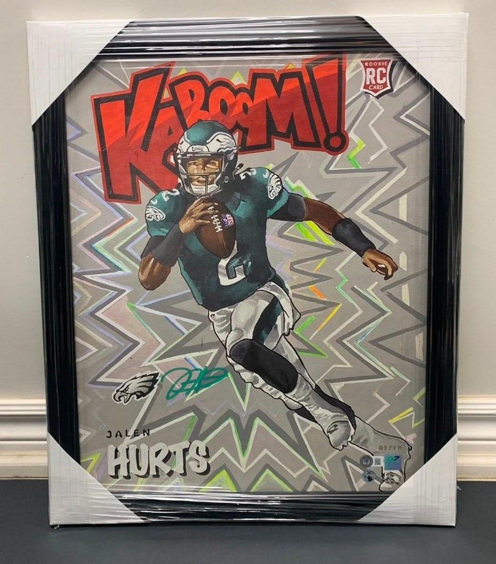 Jalen Hurts With ''Green Color Match'' Signature Kaboom Rookie Card Print- Gold Limited Edition