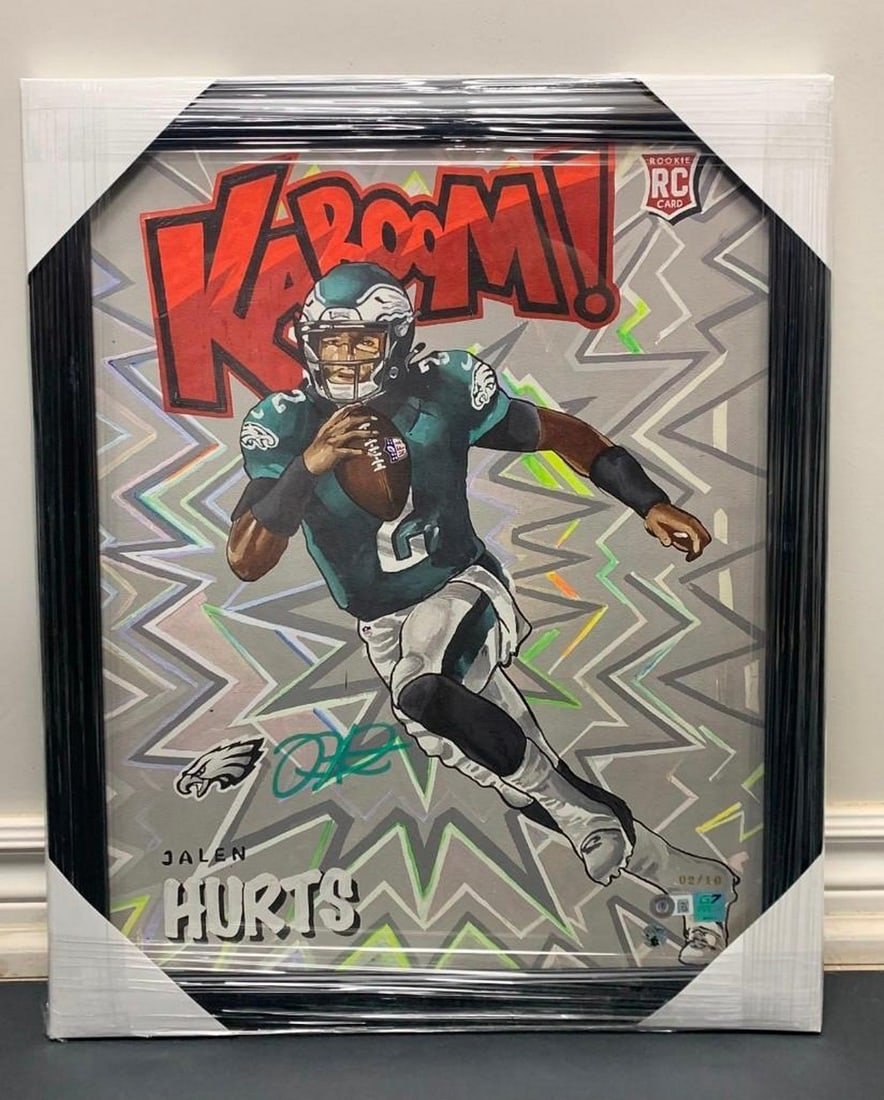 Jalen Hurts With ''Green Color Match'' Signature Kaboom Rookie Card Print- Gold Limited Edition
