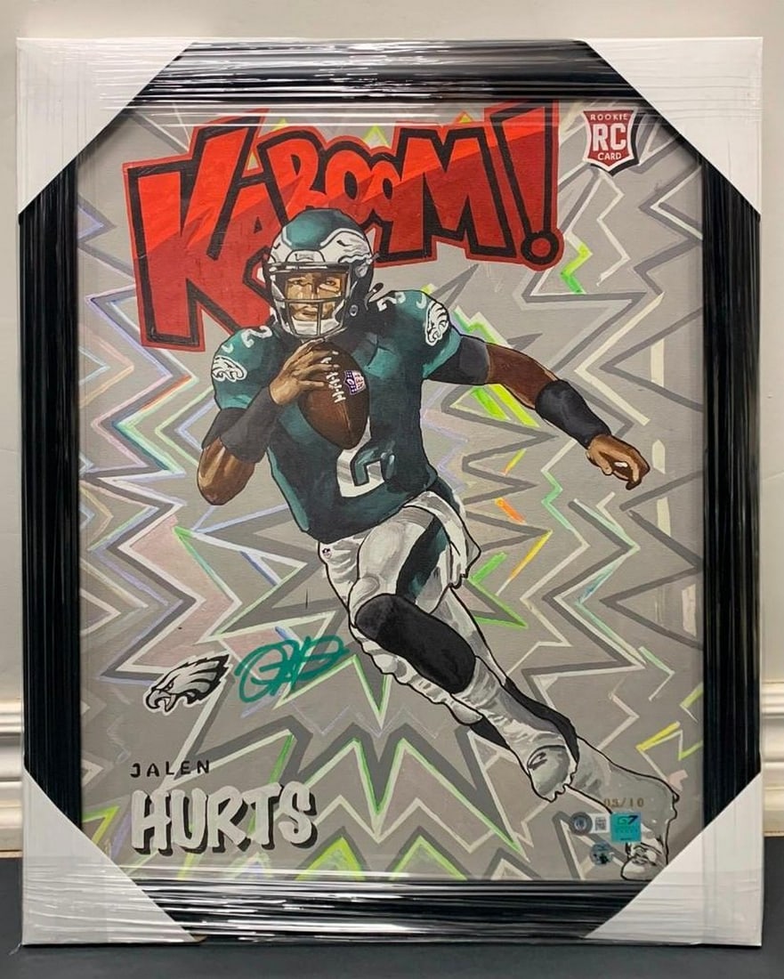 Jalen Hurts With ''Green Color Match'' Signature Kaboom Rookie Card Print- Gold Limited Edition