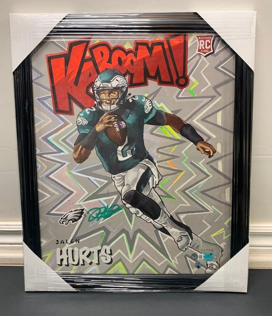 Jalen Hurts With ''Green Color Match'' Signature Kaboom Rookie Card Print- Gold Limited Edition