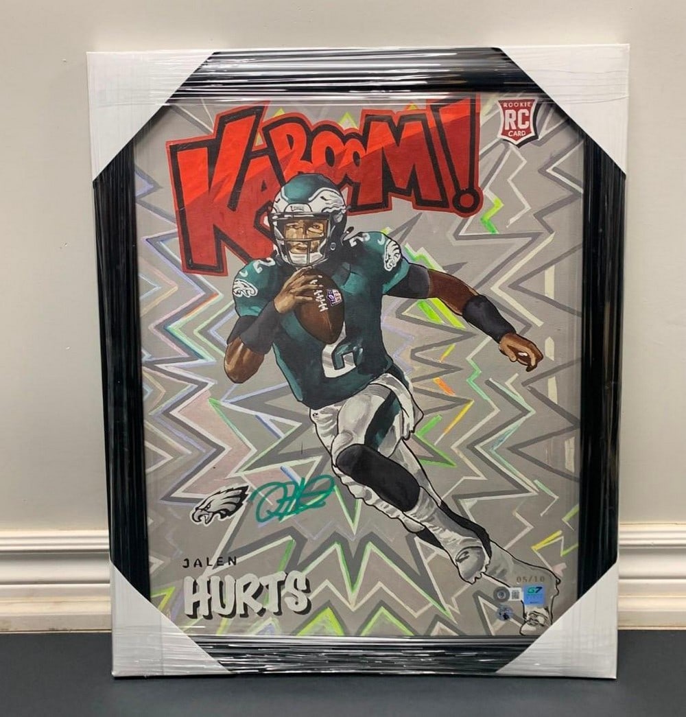 Jalen Hurts With ''Green Color Match'' Signature Kaboom Rookie Card Print- Gold Limited Edition