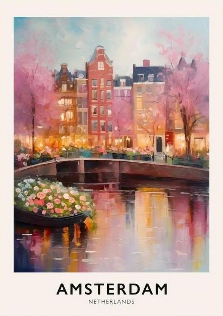 Amsterdam Reflections: Amsterdam Reflections Poster Print Experience the charm of Amsterdam with this stunning poster print, capturing the city s iconic canals, historic architecture, and glowing reflections on the water.