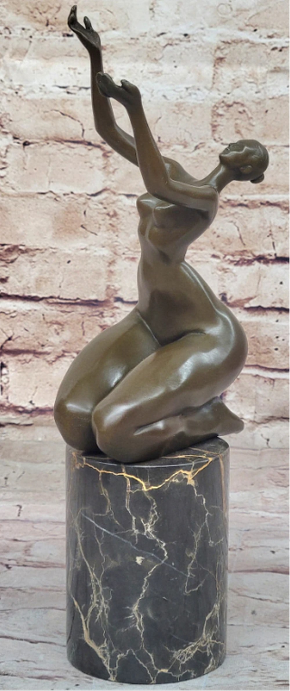 Bronze Female Figure With Hands Outstretched to the Sky: Embark on a journey of abstract beauty with this captivating bronze sculpture, a true work of art by the skilled hands of artist Juno. The sculpture features an abstract portrayal of a beautiful woman