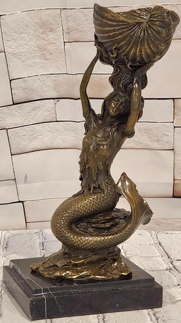 Annie Mermaid Candle Holder Original Bronze Sculpture - 11" x 5.5": Annie Mermaid Candle Holder Original Bronze Sculpture - 11" x 5.5" This bronze sculpture depicts a mermaid in a poised, flowing composition, incorporating a candle holder into its design. The 