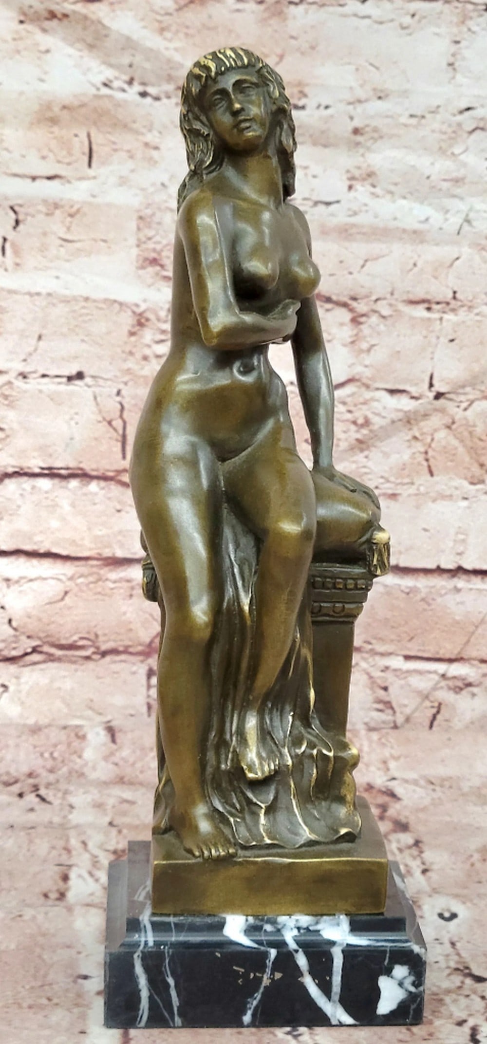 Bronze Nude Woman Sculpture Classical Statue Decor - 12" x 4": Bronze Nude Woman Sculpture Classical Statue Decor - 12" x 4" This bronze sculpture depicts a nude female figure in a graceful classical pose, emphasizing elegance, balance, and the timeless b