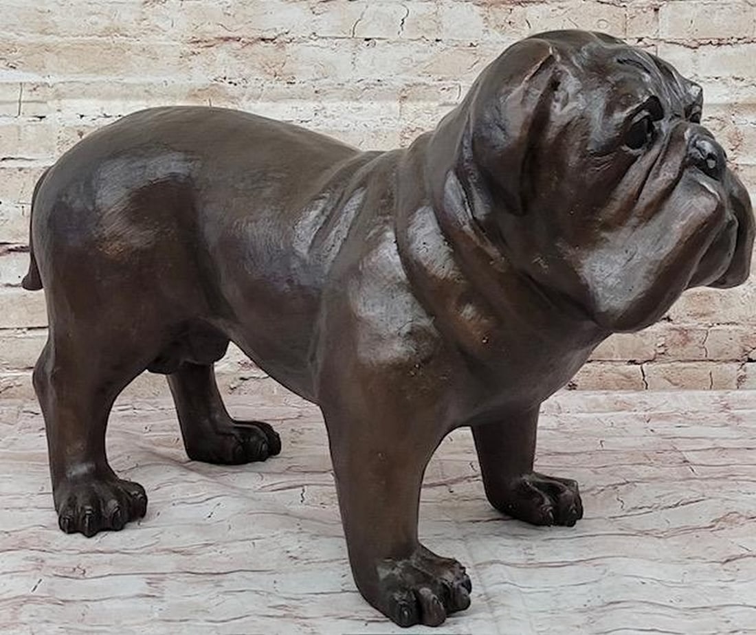 Life Size English Bulldog Puppy Bronze Statue Sculpture Figure 14" x 24": Life Size English Bulldog Puppy Bronze Statue Sculpture Figure 14" x 24" Experience the grandeur of the Large Noble English Bulldog bronze sculpture, a remarkable portrayal of the beloved anim