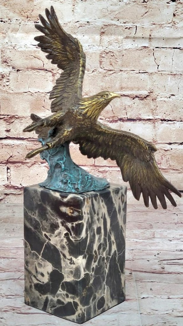 Patina Glazed American Bald Eagle Original Bronze Statue - 12" x 10" (1 of 6)