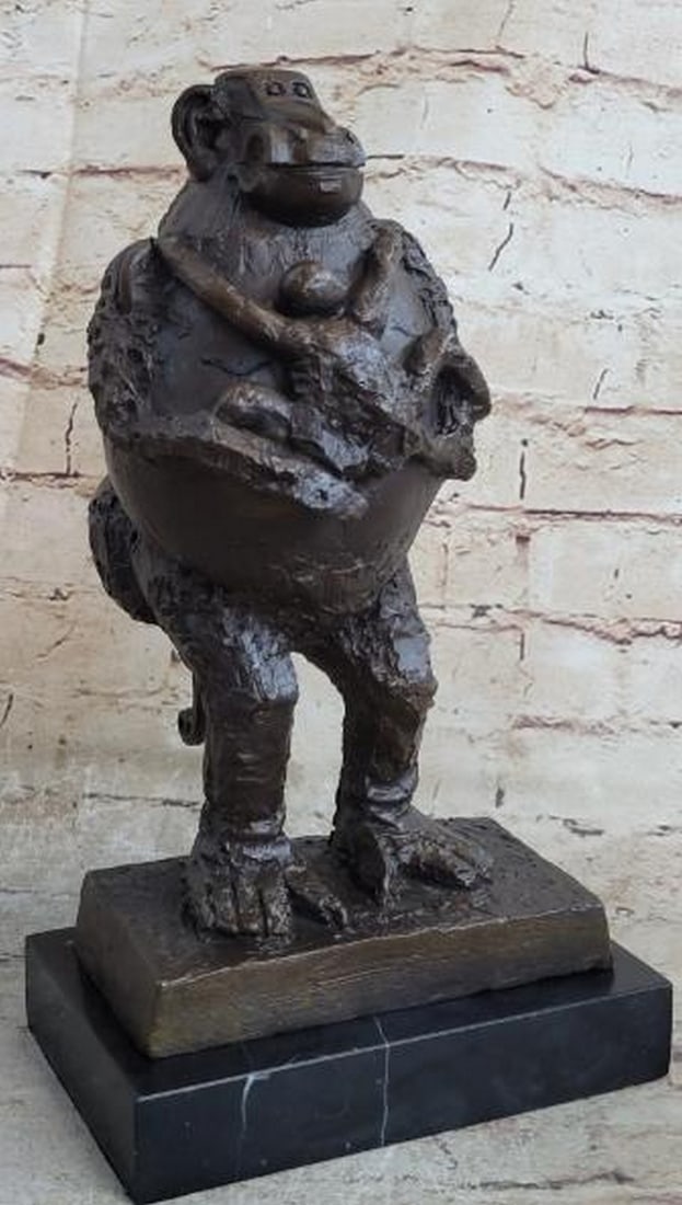 Primal Embrace: Abstract Baboon and Baby Bronze Sculpture: Primal Embrace: Abstract Baboon and Baby Bronze Sculpture A bold and emotionally resonant reproduction bronze sculpture inspired by the abstract genius of Pablo Picasso, depicting a baboon cradling he