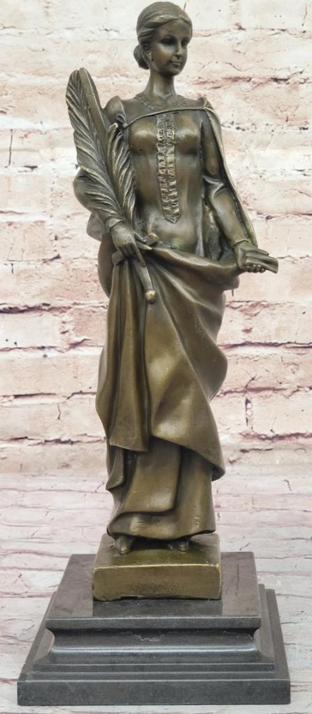 Fortuna Roman Goddess of Fortune Original Bronze Sculpture by J. Kassin - 14" x 4.5": Fortuna Roman Goddess of Fortune Original Bronze Sculpture by J. Kassin - 14" x 4.5" This striking bronze sculpture depicts Fortuna, the Roman goddess of fortune, holding a sword wrapped in a
